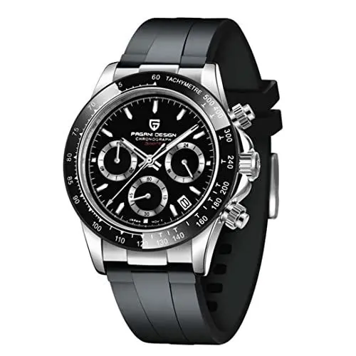 Produktbild: Pagani Design Herrenuhr Saphirglas Chronograph Edelstahl Wasserdicht Leuchtende Uhr Japanisches Uhrwerk Herren Quarzuhr Uhr für Männer（Schwarz-64）
