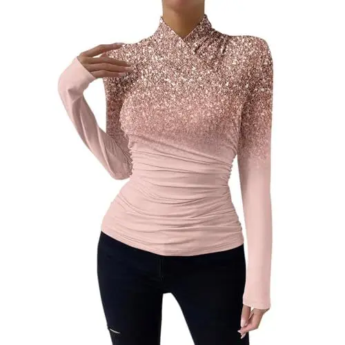 Produktbild: Pailletten Damen Pailletten Weste Damen Mode Festlich Damen Oberteil Glitzer Oberteil Damen Festlich Elegante Oberteile Damen Festlich Top Silber Glitzer Oberteile Damen Silvester Only