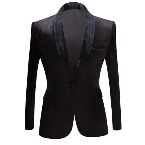 Produktbild: Paillettenanzug Anzugjacke Leuchtjacke Pailletten Sakko Gold Glitzer Sakko Slim Fit Hochzeit Slim Fit Sakko aus Flanell Der Stoff ist glänzend und nicht leicht verformbar Familienfeier (Black, L)