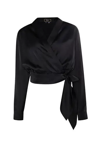 Produktbild: NOOTKI Damen Wickelbluse aus Satin 19529199-NO03, SCHWARZ, XS