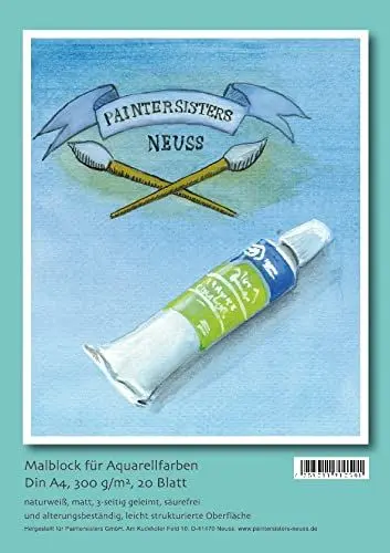 Produktbild: Paintersisters® Malblock A4, 20 Blatt für Aquarellfarben, Block mit strukturiertem Papier 300g/m², naturweiß und matt, säurefrei