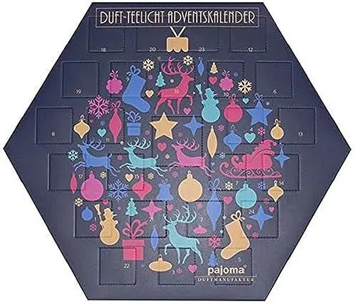 Produktbild: pajoma® Duftteelicht Adventskalender, sechseckig | 24 Teelichte in 6 Sorten inkl. Teelichthalter aus Glas | Duftkerzen Teelicht Advent-Kalender