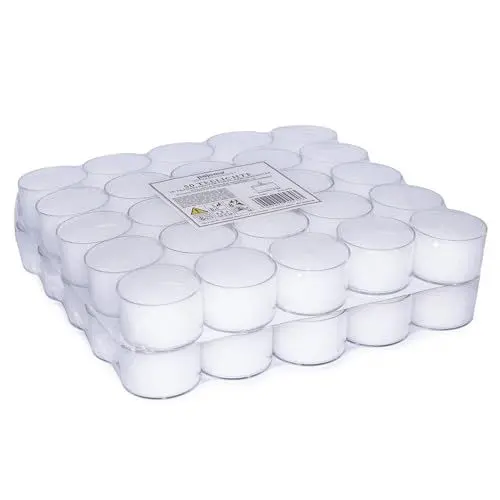 Produktbild: pajoma® Teelichte 50 Stück, Weiß | unbeduftete Teelichter | Brenndauer: 8 Std. - 20 g Wachsgewicht, 25 x 38 mm | Gastro, Hochzeit, Dekorieren, Feiern, Entspannen, Outdoor, Party