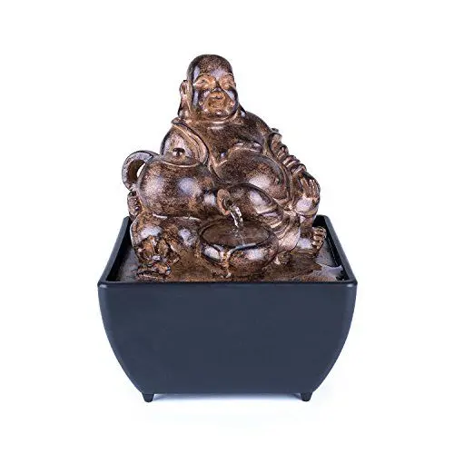 Produktbild: pajoma® Zimmerbrunnen Buddha Teekanne H 17,5 cm – Beruhigendes Wasserplätschern im asiatischen Design | Feng-Shui Wohnaccessoire aus Kunstharz – Ideal für Meditation & Relax