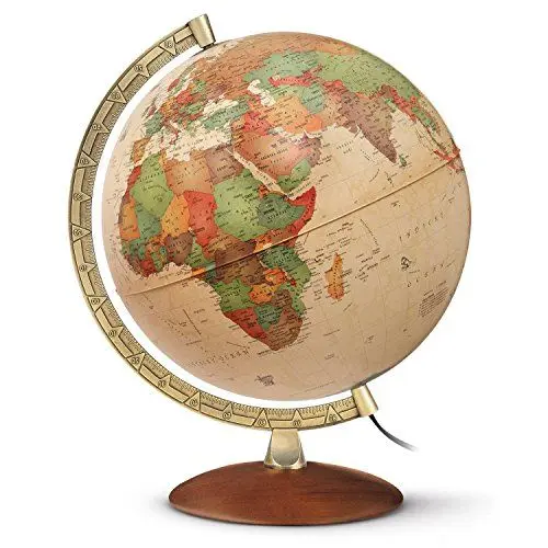 Produktbild: PAL 3010 Antikstil: Antikdesign-Leuchtglobus 30 cm, aktuelle politische Karte, messingfarbener Metallmeridian, Holzfuß (Alter Globus)