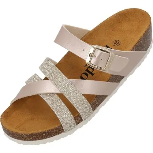 Produktbild: Palado Pantoletten Damen Balmur - modische Sandalen Made in Spain - Hausschuhe mit Kork-Fußbett - bequeme Sommerschuhe Beige Metallic UK7 - EU40