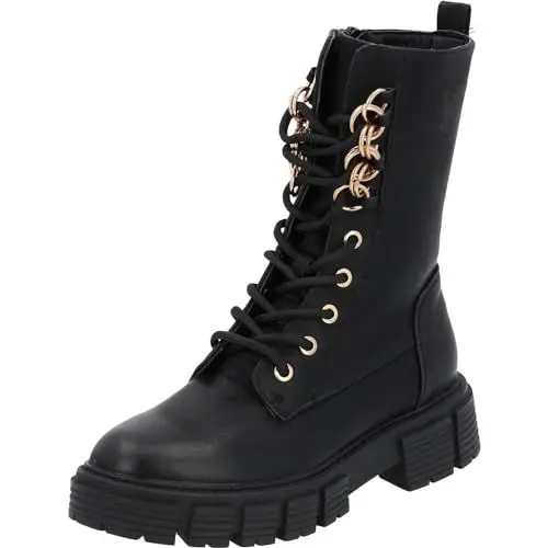 Produktbild: Palado Boots Damen Ignisa – modische Schnürstiefel aus hochwertigem PU-Leder – ungefüttert und leicht – mit robuster TPR-Sohle – perfekt für Alltag & Freizeit Schwarz UK5,5 - EU38