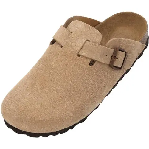 Produktbild: Palado Clogs Damen Kiel Premium Leather - bequeme Pantoletten Made in Spain - elegante Hausschuhe mit Kork-Fußbett - modische Sommerschuhe Beige UK6 - EU39