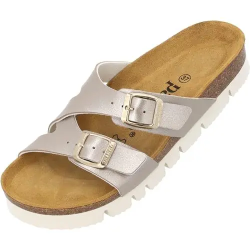 Produktbild: Palado Plateau-Pantoletten Damen Arrila PL - bequeme Sandalen Made in Spain - Hausschuhe mit Kork-Fußbett - modische Sommerschuhe Beige Metallic UK8 - EU41