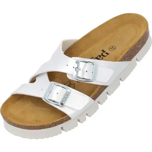 Produktbild: Palado Plateau-Pantoletten Damen Arrila PL - bequeme Sandalen Made in Spain - Hausschuhe mit Kork-Fußbett - modische Sommerschuhe Weiß Metallic UK8 - EU41