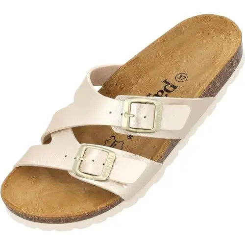 Produktbild: Palado Pantoletten Damen Arrila - bequeme Sandalen Made in Spain - Hausschuhe mit Kork-Fußbett - modische Sommerschuhe Gold Metallic UK7 - EU40