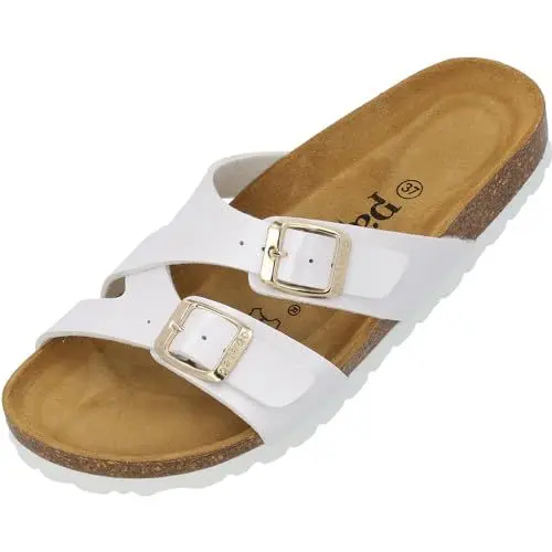 Produktbild: Palado Pantoletten Damen Arrila - bequeme Sandalen Made in Spain - Hausschuhe mit Kork-Fußbett - modische Sommerschuhe Weiß Metallic UK8 - EU41