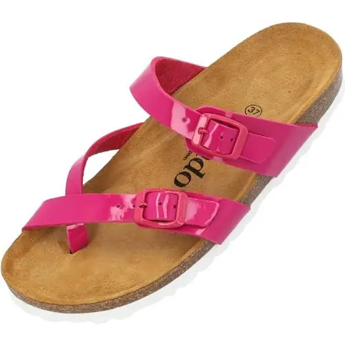 Produktbild: Palado Pantoletten Damen Cres Lack – bequeme Sandalen Made in Spain - Hausschuhe mit dampfendem Kork-Fußbett - modische Sommerschuhe Pink UK6 - EU39