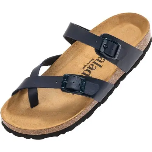 Produktbild: Palado Pantoletten Damen Cres Matt - elegante Sandalen Made in Spain - bequeme Hausschuhe mit Kork-Fußbett - modische Sommerschuhe Dunkelblau UK3,5 - EU36