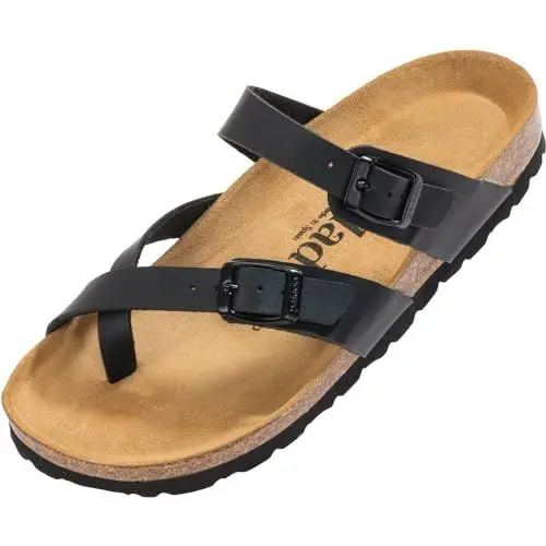 Produktbild: Palado Pantoletten Damen Cres Matt - elegante Sandalen Made in Spain - bequeme Hausschuhe mit Kork-Fußbett - modische Sommerschuhe Schwarz UK7 - EU40