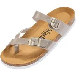 Produktbild: Palado Damen Pantoletten Cres Metallic - extra bequeme Sandalen - mit Natur Kork - Made in EU - Sohle aus Veloursleder Beige UK6 - EU39