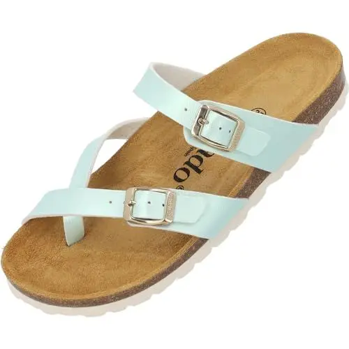 Produktbild: Palado Pantoletten Damen Cres Metallic - elegante Sandalen Made in Spain - bequeme Hausschuhe mit dämpfendem Kork-Fußbett - modische Sommerschuhe Türkis UK4,5 - EU37