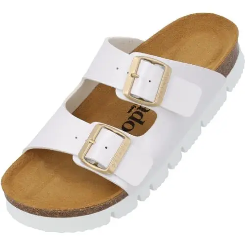 Produktbild: Palado Pantoletten Damen Korfu PL Metallic - bequeme Sandalen Made in Spain - Hausschuhe mit Kork-Fußbett - modische Sommerschuhe Weiß UK9 - EU42