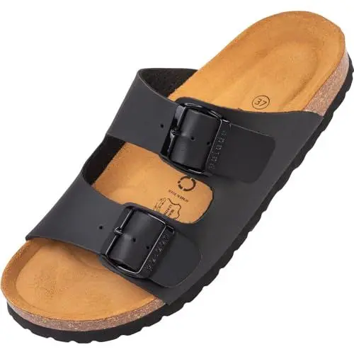 Produktbild: Palado Pantoletten Damen Korfu Matt - gefertigt in Spanien - matte Oberfläche - Veloursleder-Decksohle - ergonomisches Weichfußbett - leichte EVA-Sohle Schwarz UK3,5 - EU36