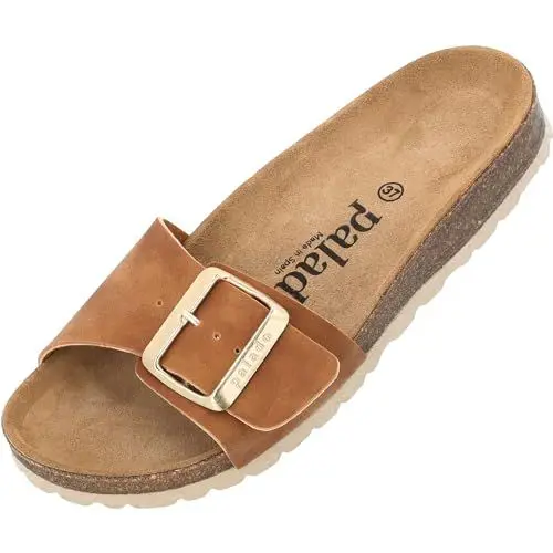 Produktbild: Palado Pantoletten Damen Malta EGS Haze – elegante Sandalen Made in Spain - bequeme Hausschuhe mit Kork-Fußbett - modische Sommerschuhe Braun UK4,5 - EU37