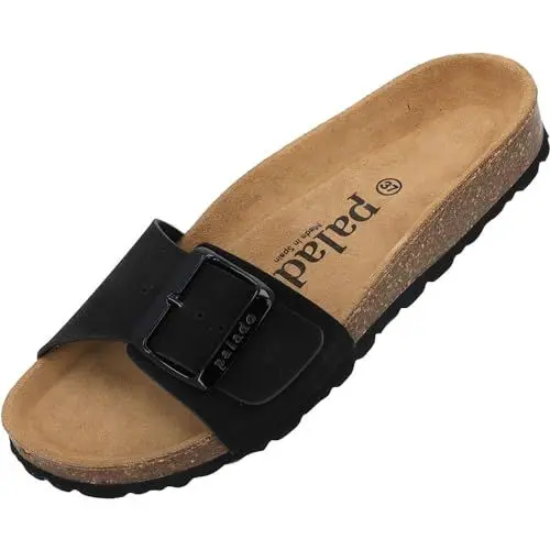 Produktbild: Palado Pantoletten Damen Malta EGS Haze – elegante Sandalen Made in Spain - bequeme Hausschuhe mit Kork-Fußbett - modische Sommerschuhe Schwarz UK6 - EU39