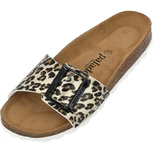 Produktbild: Palado Pantoletten Damen Malta EGS Leo - bequeme Sandeln Made in Spain - Hausschuhe mit dämpfendem Kork-Fußbett - modische Sommerschuhe Beige UK7 - EU40