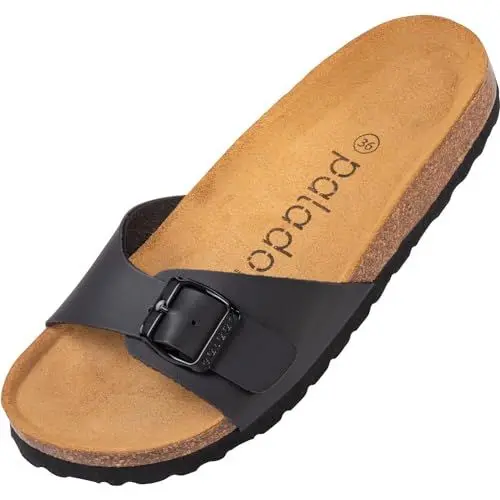 Produktbild: Palado Pantoletten Damen Malta Matt – gefertigt in Spanien – Veloursleder-Decksohle – matte Oberfläche – Weichfußbett für besten Komfort Schwarz UK7 - EU40