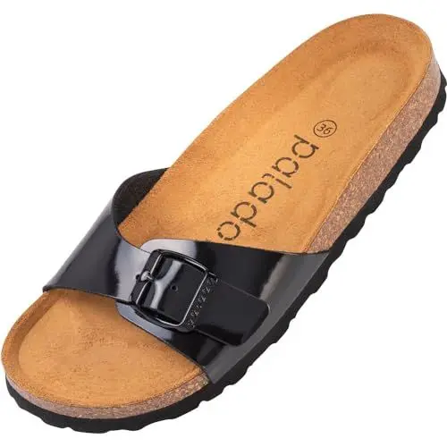 Produktbild: Palado Pantoletten Damen Malta Lack – gefertigt in Spanien – Glänzendes Obermaterial – EVA-Sohle – Veloursleder-Decksohle – Weichfußbett Schwarz UK10 - EU44