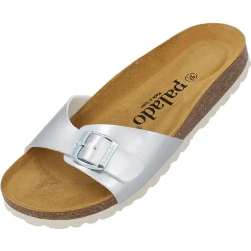 Produktbild: Palado Pantoletten Damen Malta Lack – gefertigt in Spanien – Glänzendes Obermaterial – EVA-Sohle – Veloursleder-Decksohle – Weichfußbett Silber UK6 - EU39