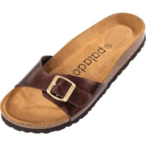 Produktbild: Palado Pantoletten Damen Malta Metallic – gefertigt in Spanien – weiche Veloursleder-Decksohle – robuste EVA-Sohle – edles Metallic-Design Braun UK6 - EU39