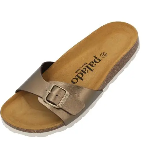 Produktbild: Palado Pantoletten Damen Malta Metallic – gefertigt in Spanien – weiche Veloursleder-Decksohle – robuste EVA-Sohle – edles Metallic-Design Bronze UK8 - EU41