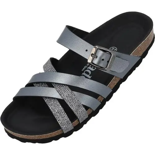 Produktbild: Palado Pantoletten Damen Novati - elegante Sandalen Made in Spain - bequeme Hausschuhe mit Kork-Fußbett - modische Sommerschuhe Grau (Anthrazit) UK8 - EU41