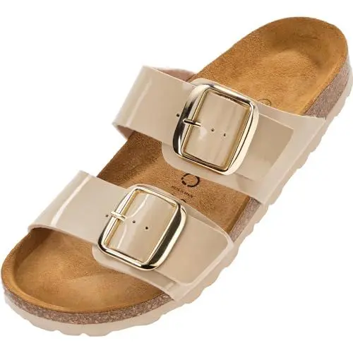 Produktbild: Palado Pantoletten Damen Samos GS - bequeme Sandalen Made in Spain - Hausschuhe mit dämpfendem Kork-Fußbett - modische Sommerschuhe Lack Creme UK5,5 - EU38