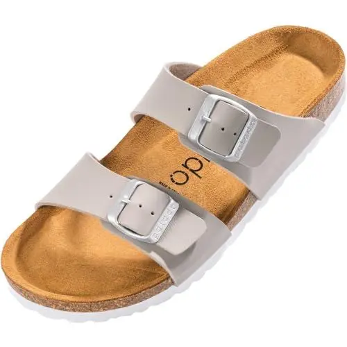 Produktbild: Palado Damen Pantoletten Samos - extra Bequeme Sandalen - modische Hausschuhe mit Natur Kork - Made in EU - Sandaletten mit Sohle aus feinstem Natur Leder Basic Matt Grau 37 EU