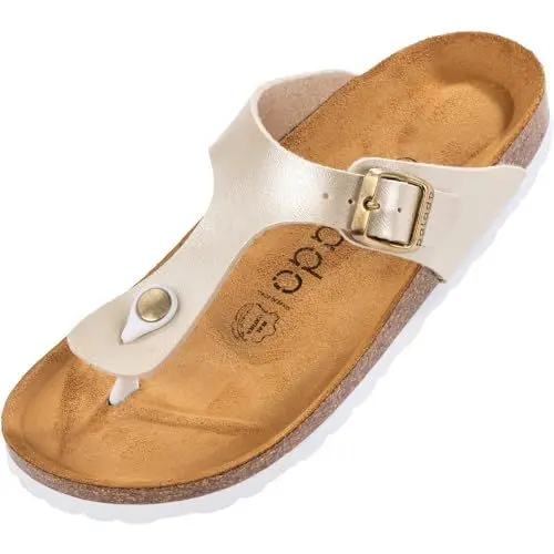 Produktbild: Palado Zehentrenner Damen Kos Metallic – gefertigt in Spanien – Obermaterial mit metallischer Optik – Weichfußbett – Veloursleder-Decksohle Cream UK7 - EU40
