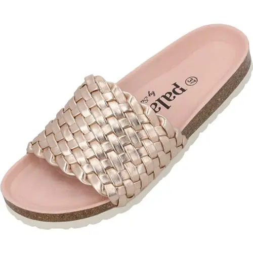 Produktbild: Palado Pantolette Damen Lerima by Sila Sahin – bequeme Sandale Made in Spain - Hausschuhe mit Kork-Fußbett - modische Sommerschuhe Rosa Metallic UK3,5 - EU36