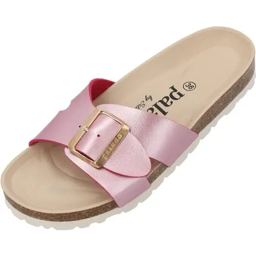 Produktbild: Palado Tinos BEGS by Sila Sahin Damen Pantoletten - extra bequeme Sandalen mit extra großer Schnalle - Made in Spain Pink Metallic UK5,5 - EU38