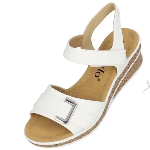 Produktbild: Palado Keilsandalen Damen Vemlu - modische Sandaletten mit Absatz - Elegante Sandalen für Frauen - bequeme Sommerschuhe Weiß UK8 - EU41