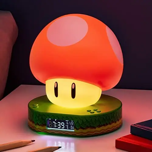Produktbild: Super Mario Brothers Mushroom Digital-Wecker - Offiziell Lizenziertes Nintendo-Movie-Merchandise mit Power-Up-Sounds, Kinder-Wecker & Schlafzimmer-Zubehör, Schwarz