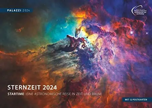 Produktbild: PALAZZI Sternzeit Posterkalender 2024, im Format 70 x 50 cm, Monatskalender, Astronomiekalender mit Postkarten zum heraustrennen: Eine astronomische Reise in Zeit und Raum