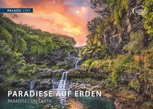 Produktbild: PALAZZI - Paradiese auf Erden 2025 Wandkalender, 70x50cm, Posterkalender mit brillanten Aufnahmen von Natur & Landschaft, hochwertige Panoramaaufnahmen, internationales Kalendarium: Paradises on Earth