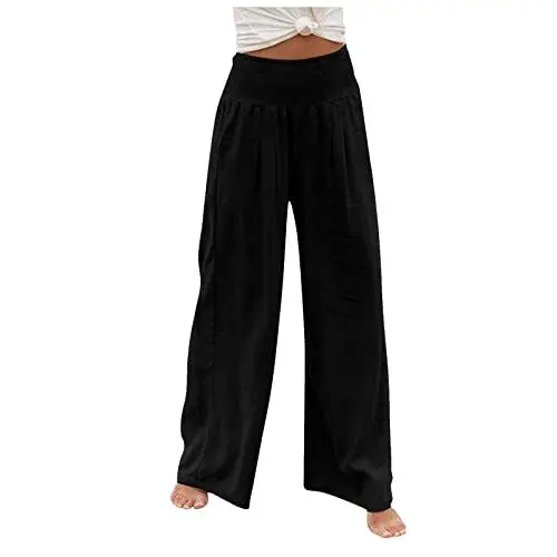 Produktbild: Palazzo Hose Damen Elegante Leichte Sommerhose Only Culotte Damenhosen Elegant Leichte Sommerhose Bequeme Hose Damen Sommer Leichte Sommerhose Mädchen Leichte, Luftige Sommerhose Schwarz M