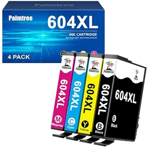 Produktbild: Palmtree 604XL Patronen Kompatibel für Epson 604, XP 2205, 3200, 3205, 4200, WF-2930, WF-2910, WF-2935, WF2950 (1 Schwarz, 1 Cyan, 1 Gelb, 1 Magenta)