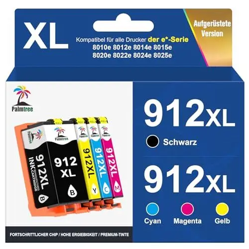 Produktbild: Palmtree Wiederaufbereitete 912 XL 912XL Multipack für HP 912 Druckerpatronen für HP Officejet Pro 8022e Patronen 8024e 8025e 8020 8022 8023 8024 8025 8020e HP OfficeJet 8012e 8014e 8015e 8010 8010e