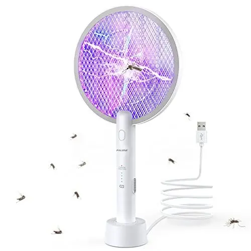 Produktbild: PALONE Elektrische Fliegenklatsche 2024 Aufgerüstet Insektenvernichter, 3000V Elektro Mückenklatsche UV Mückenlampe Mücken, 2 in 1 USB Elektrischer Fliegenfänger Insektenfalle mit Ladebasis