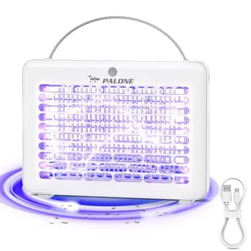 Produktbild: PALONE Elektrischer Insektenvernichter, 4000V USB Elektrische Mückenlampe mit 1200mAh Akku, Mückenfalle mit 6 UV LED-Birnen Ungiftig Geruchsneutral für Innen und Außen - Hängbar