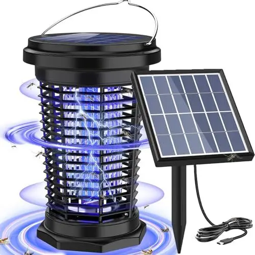Produktbild: PALONE Insektenvernichter Elektrisch Solar 4500V, Wiederaufladbar USB C Elektrischer Mückenlampe mit 5.5W/5V Solar Stützstangen & Kabel und 1M Typ C Ladekabel für Innen Außen