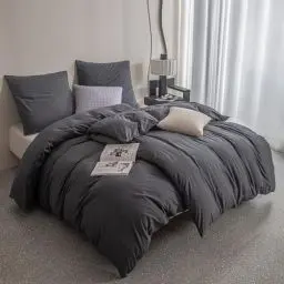 Produktbild: Pameil Mikrofaser Bettwäsche 135x200 4teilig, Bettwäsche Sets Bügelfrei Knitterfrei mit Reißverschlus, Bettbezug 135x200 Einbeziehen 2 Bettwäsche 135x200cm + 2 Kissenbezüge 80X80cm(Dunkelgrau)