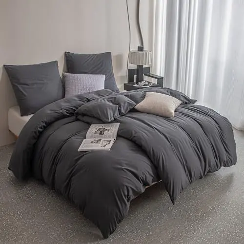 Produktbild: Pameil Mikrofaser Bettwäsche 135x200 4teilig, Bettwäsche Sets Bügelfrei Knitterfrei mit Reißverschlus, Bettbezug 135x200 Einbeziehen 2 Bettwäsche 135x200cm + 2 Kissenbezüge 80X80cm(Dunkelgrau)