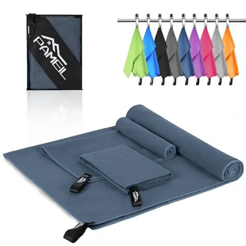 Produktbild: Pameil Mikrofaser Handtuch 3er Set (160x80cm Groß Badetuch +2 Stück 80x40cm Klein Handtuch), Reisehandtuch Schnelltrocknend Microfaser Handtücher für Fitness Sauna
